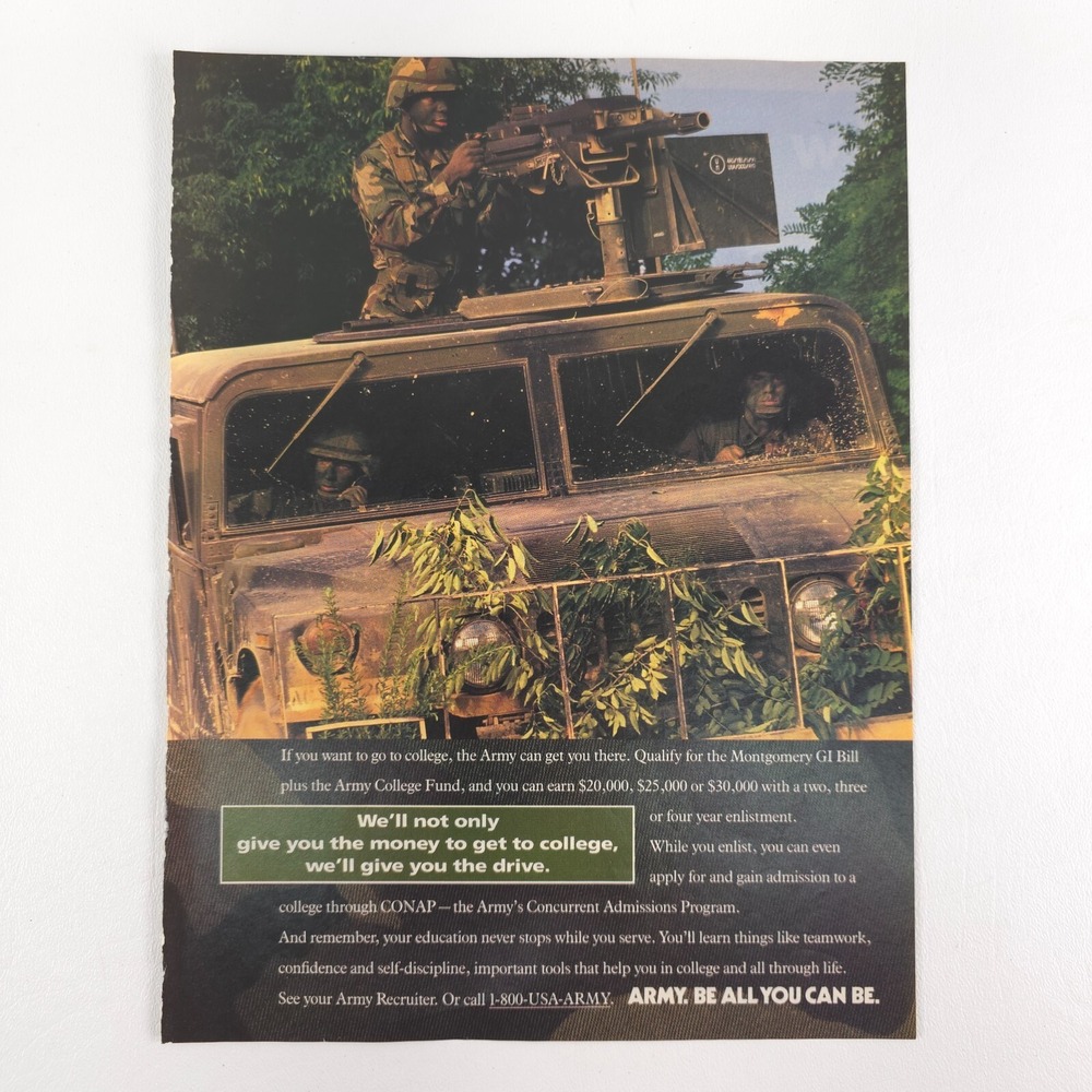 VTG US Army Recruiting Advertising Print Ad Garage Wall Art Military Humvee